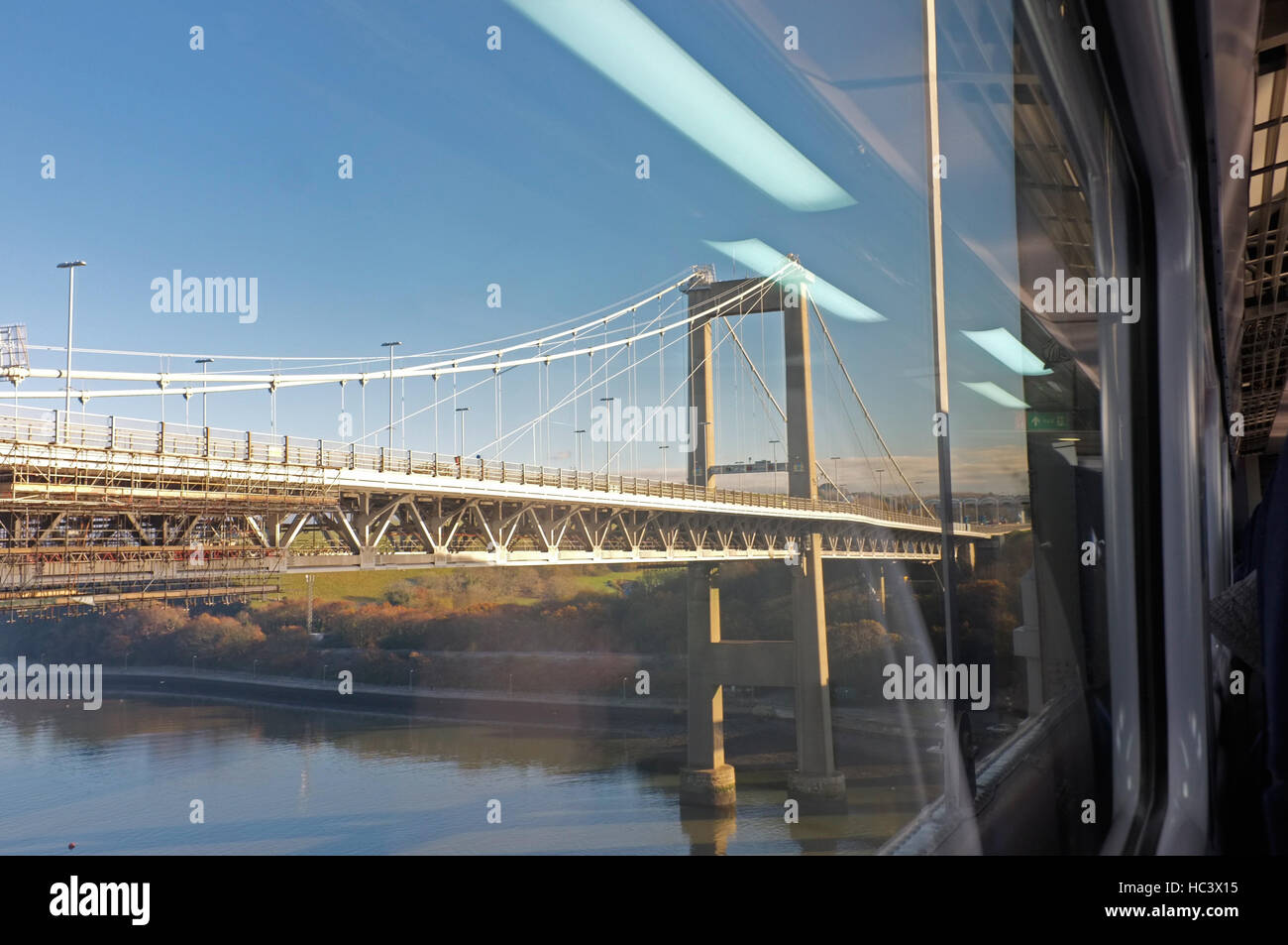 One of the Tamar bridges in Cornwall viewed from a train Stock Photo