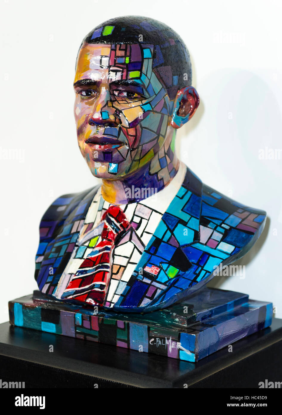 Miami, Florida, USA. 07th Dec, 2016. ''Stained Glass'' by Charly Palmer is displayed at Visions of Our 44th President, a collective sculptural show created to recognize and celebrate the historical significance of the first African American President of the United States, Barack Obama. The show, featuring the work of 44 African American artists, will run at the Historic Lyric Theater until February 28, 2017. Credit:  Brian Cahn/ZUMA Wire/Alamy Live News Stock Photo