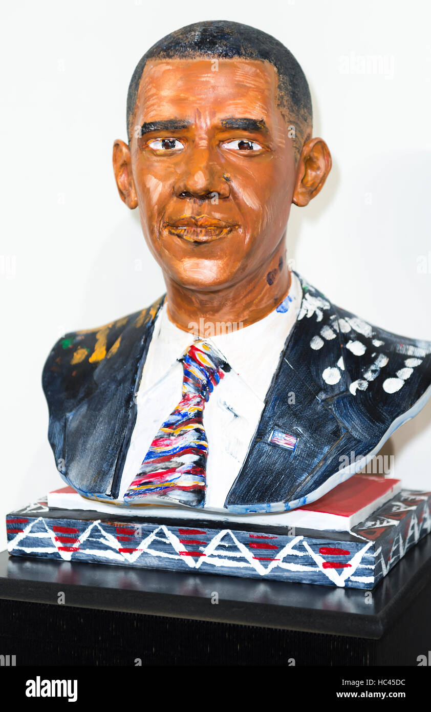 Miami, Florida, USA. 07th Dec, 2016. ''Man of the People'' by Dayo Laoye is displayed at Visions of Our 44th President, a collective sculptural show created to recognize and celebrate the historical significance of the first African American President of the United States, Barack Obama. The show, featuring the work of 44 African American artists, will run at the Historic Lyric Theater until February 28, 2017. Credit:  Brian Cahn/ZUMA Wire/Alamy Live News Stock Photo