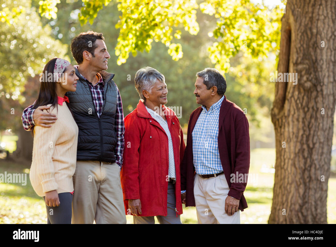 Family talking at park Stock Photo - Alamy
