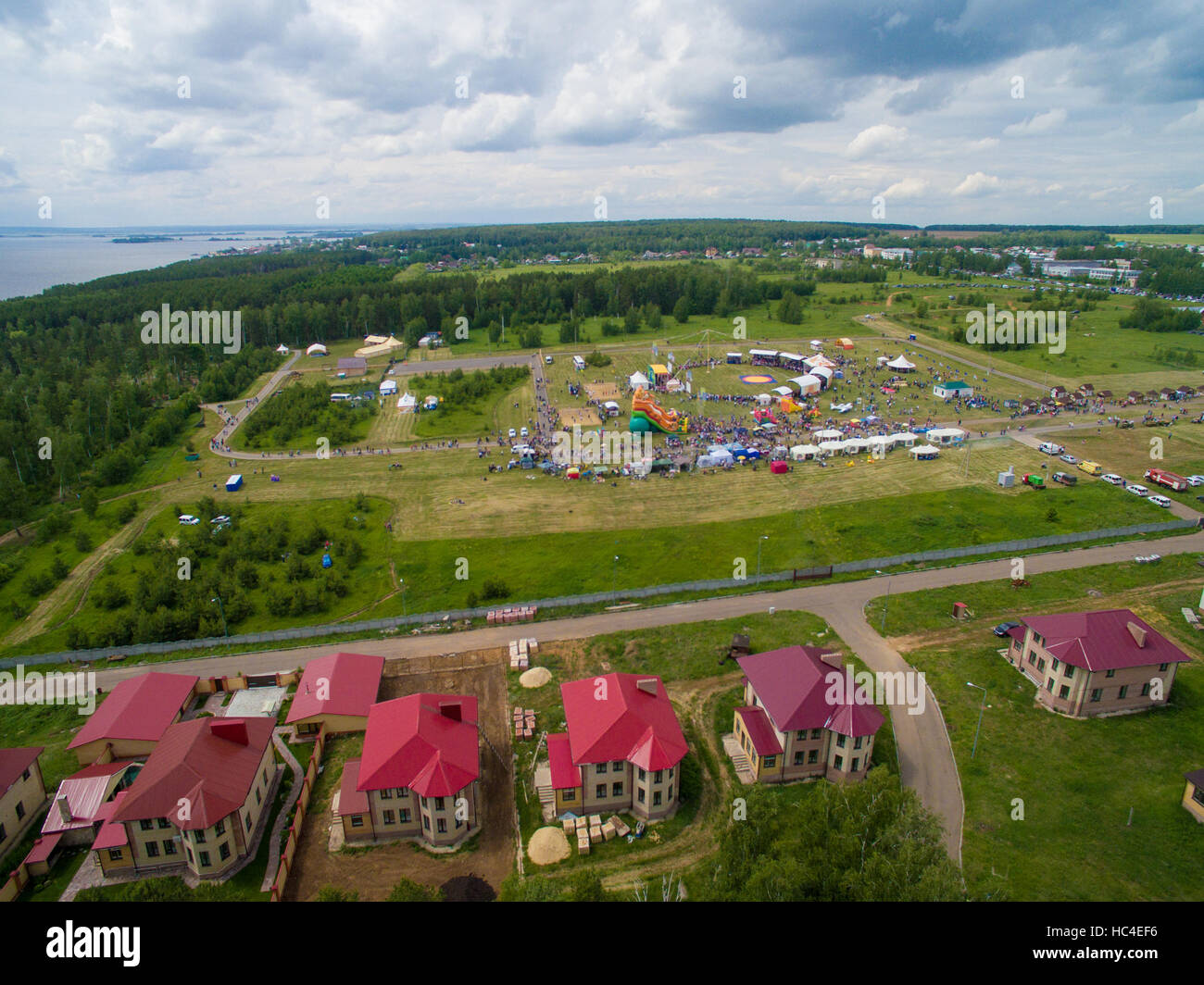 Sabantui celebration near of Kazan city. Aerial view Stock Photo