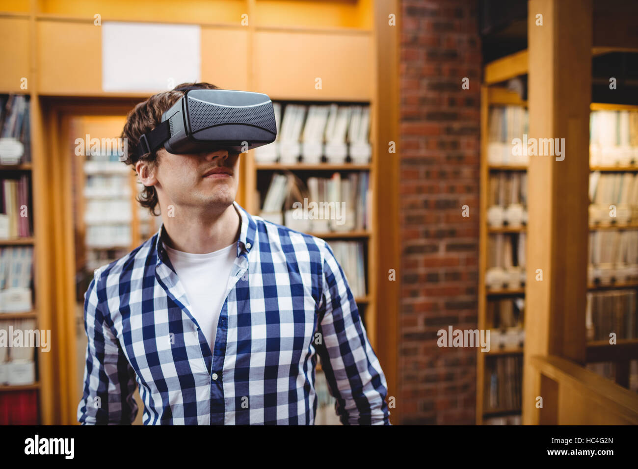 Student using virtual reality headset Stock Photo Alamy