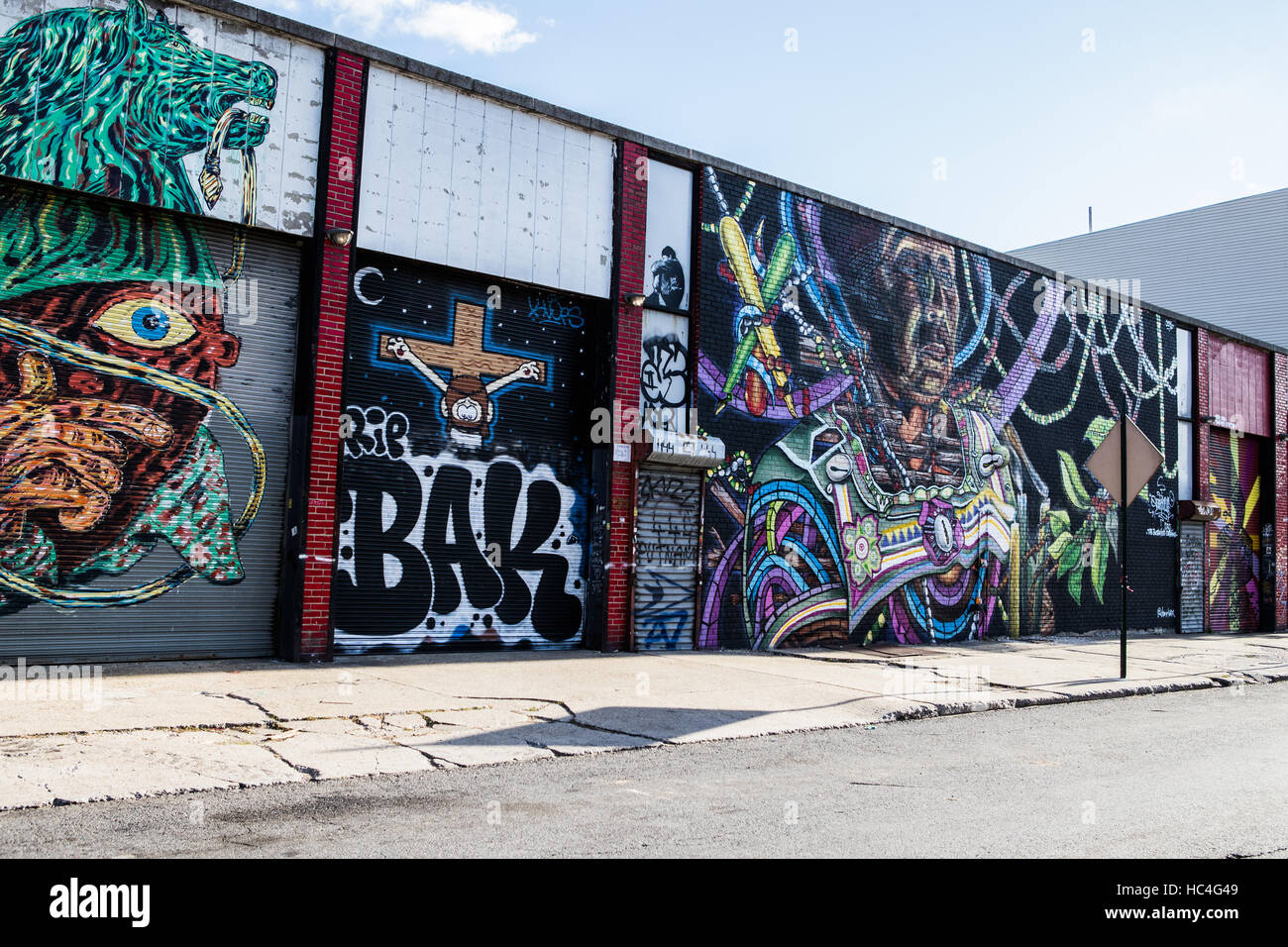 Street Art in Bushwick, Brooklyn. New York, USA. All art by The