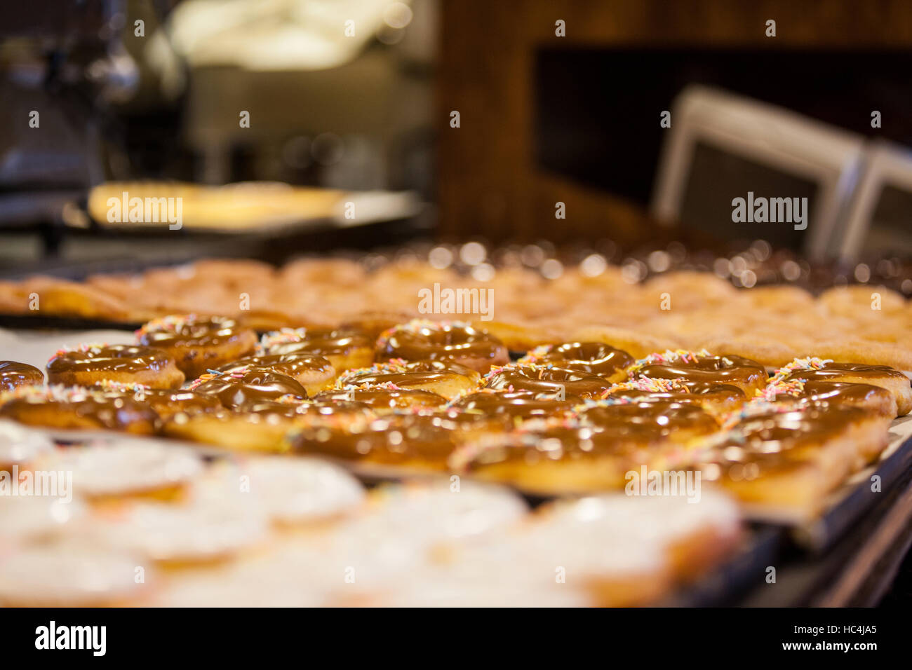 Close-up of doughnut in display Stock Photo