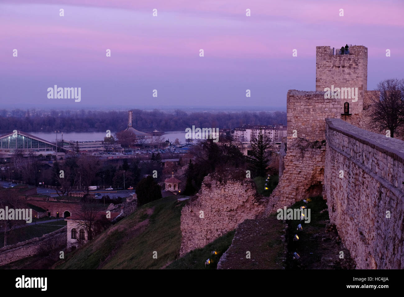 View at sunset of the Despot Stefan or Dizdar Tower located in the Kalemegdan fortress in the city of Belgrade capital of the Republic of Serbia Stock Photo
