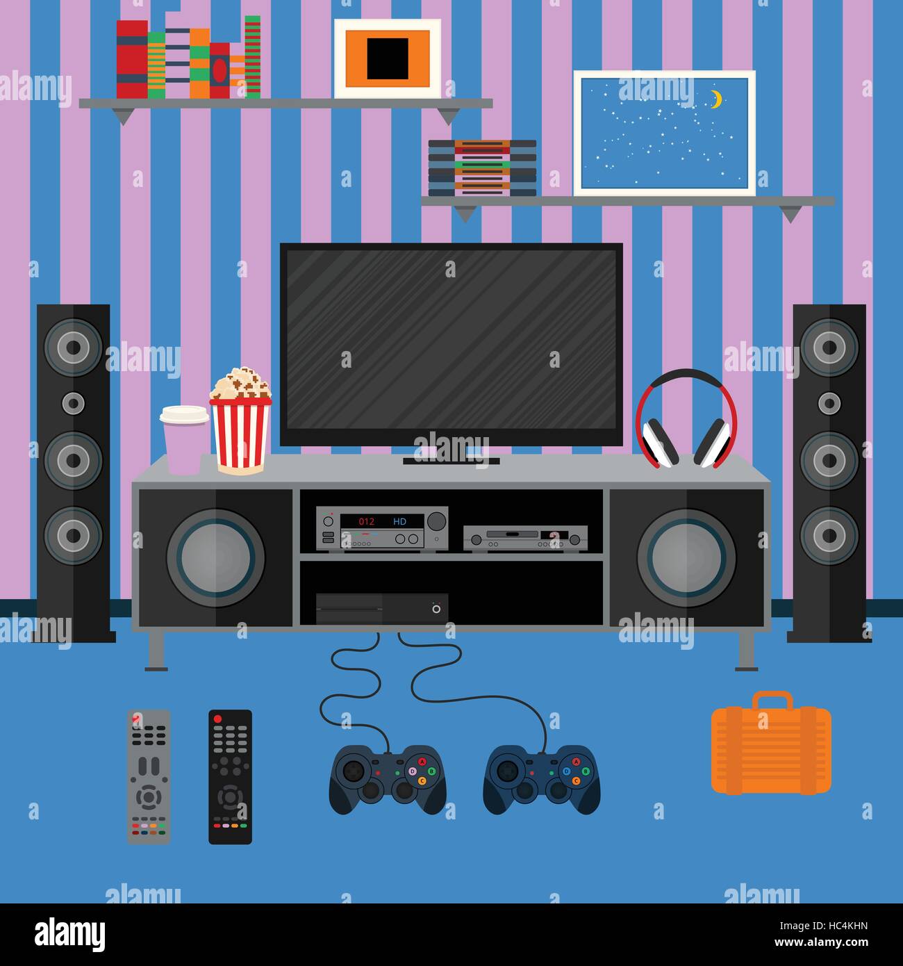 Vector illustration apartment with a home cinema Stock Vector