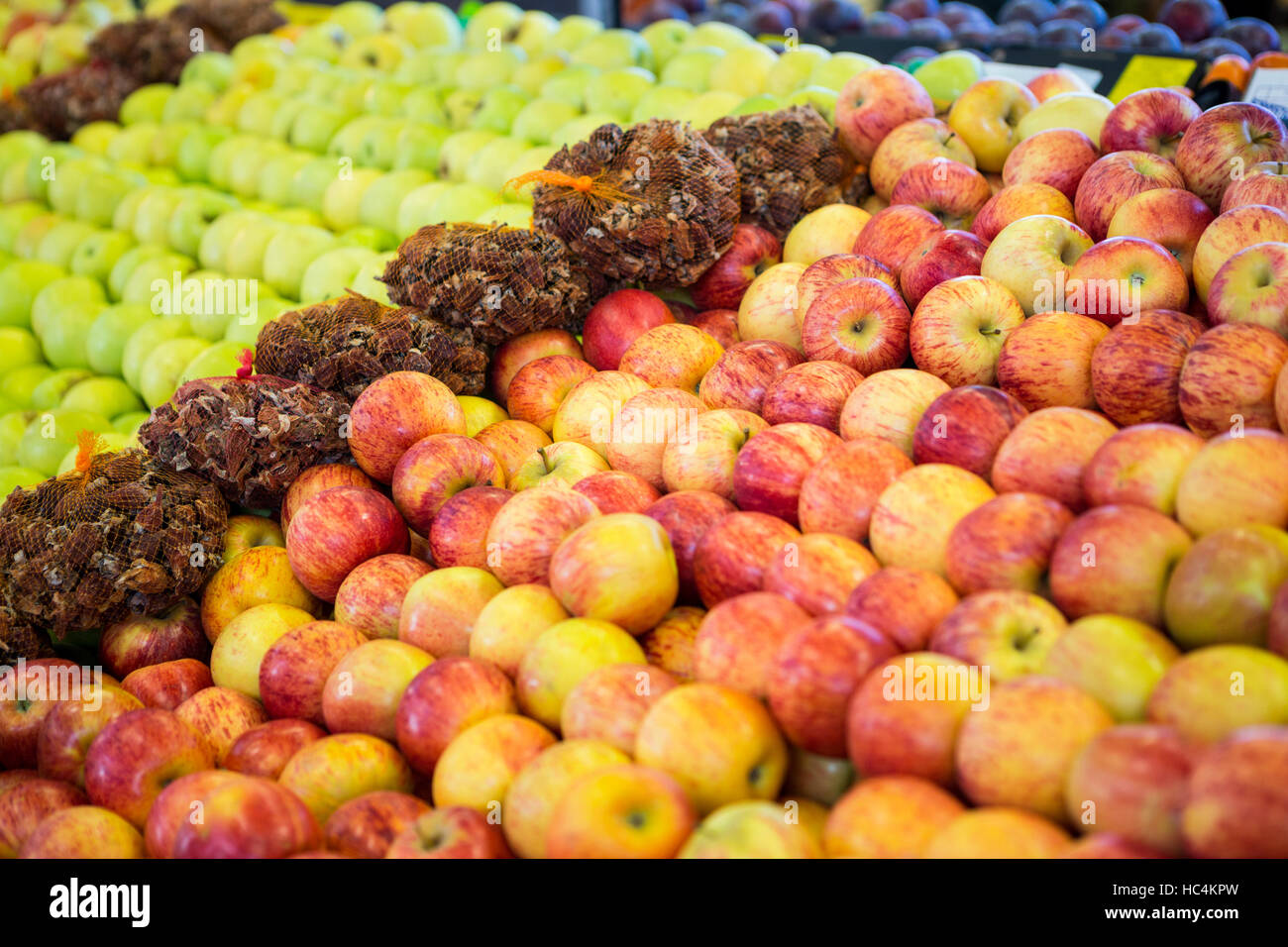 Variety of fruits in organic section Stock Photo