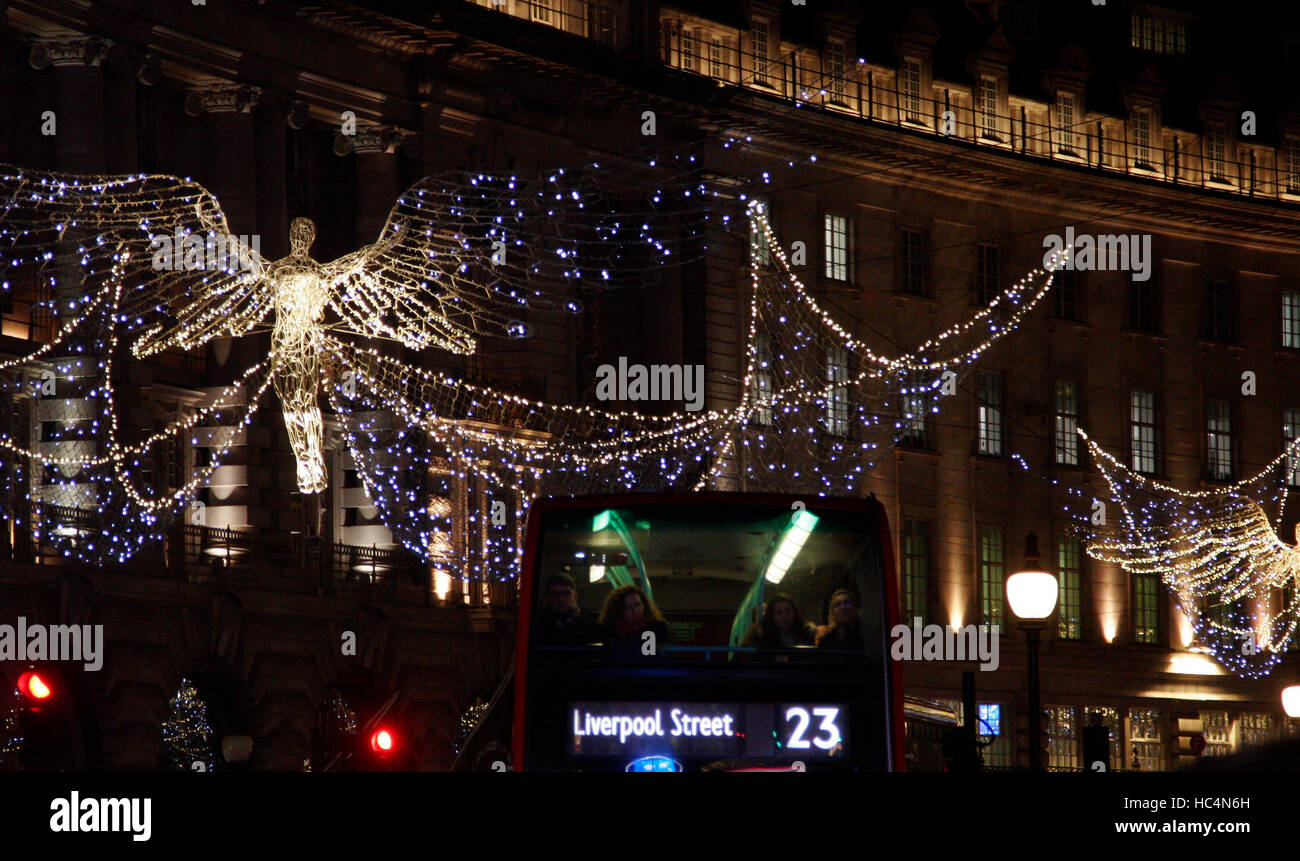 The Christmas lights shine above Regent Street, in the West End of central London, Britain December 6, 2016. © John Voos Stock Photo