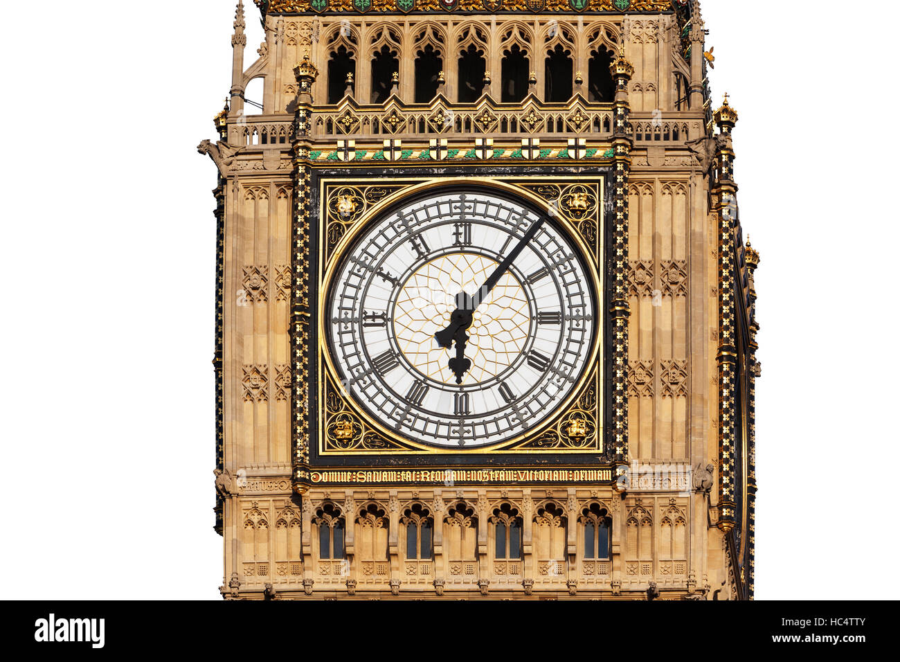 Clock face of Big Ben in Westminster, London, cut out with a white