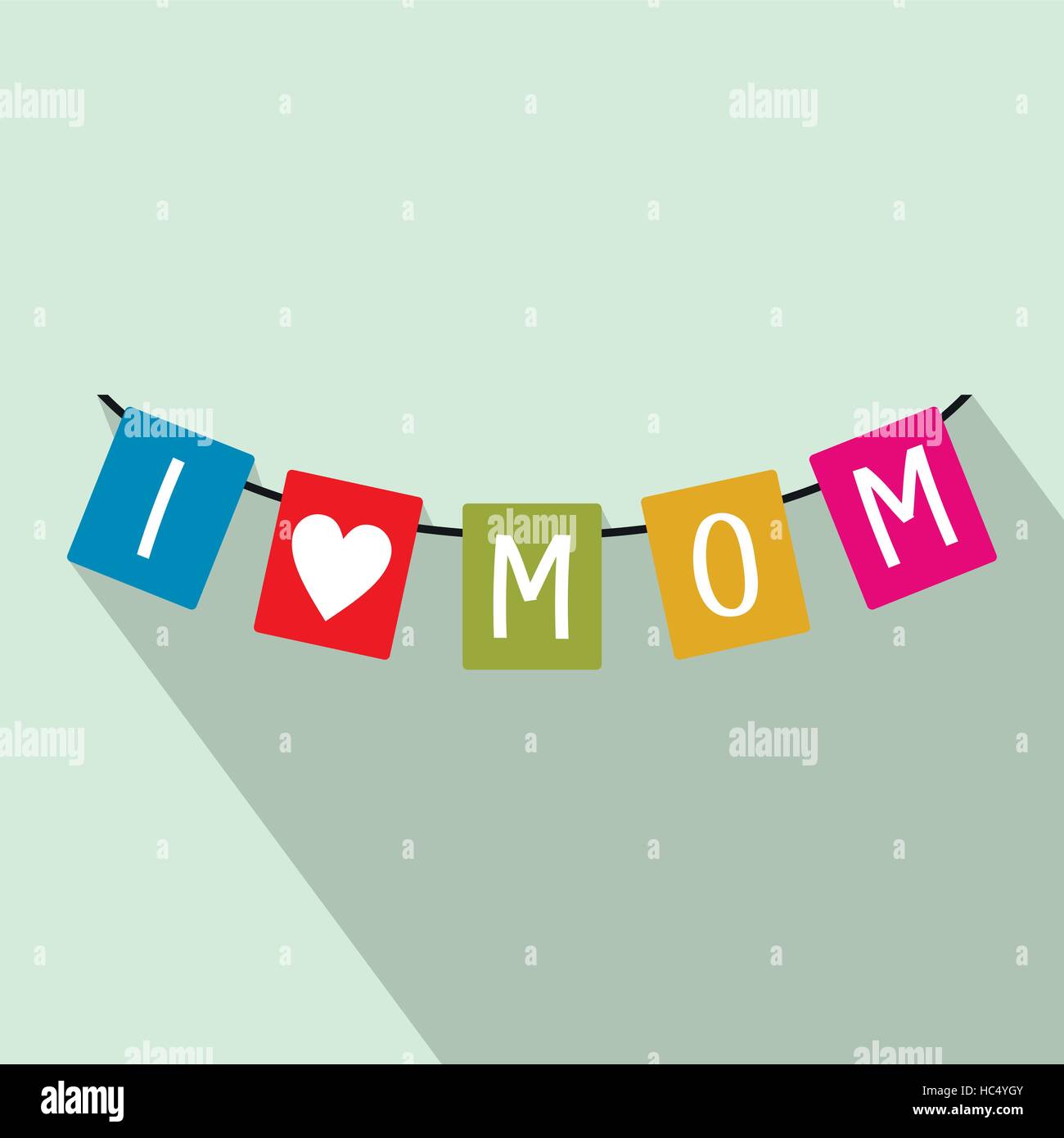 Festive bunting flags with letters I love Mom icon Stock Vector Image ...