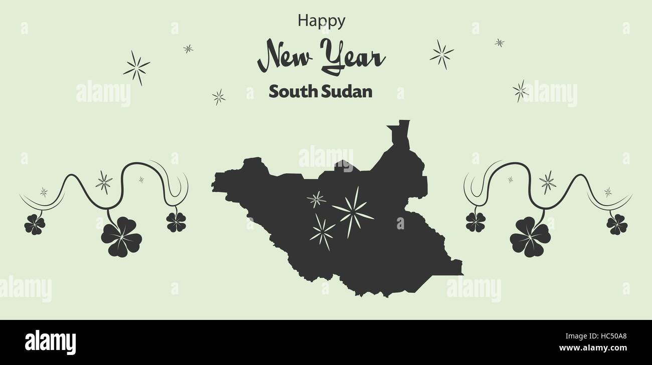 Happy New Year illustration theme with map of South Sudan Stock Vector