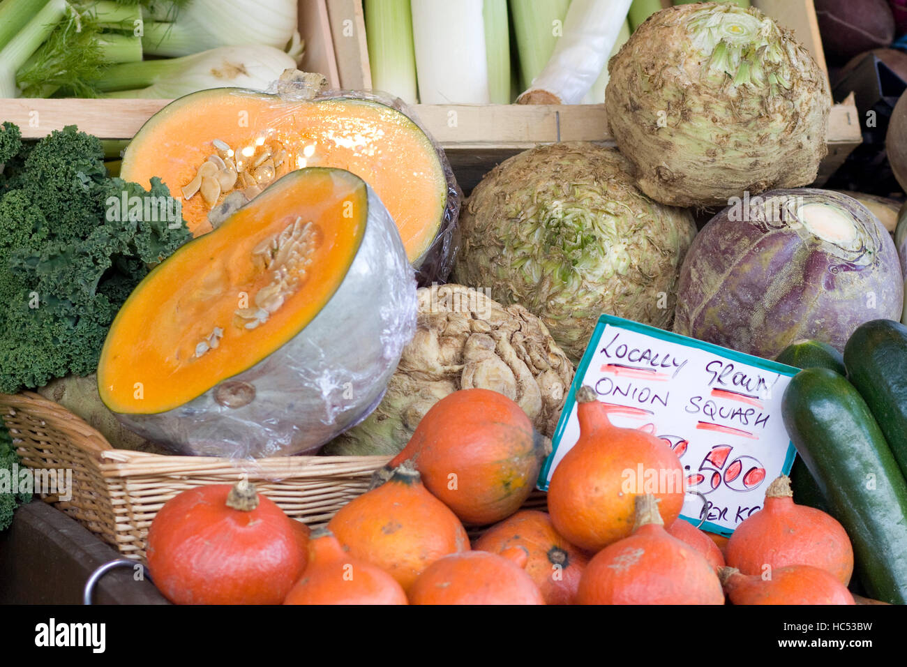 Locally grown vegetables on a market stall Stock Photo Alamy