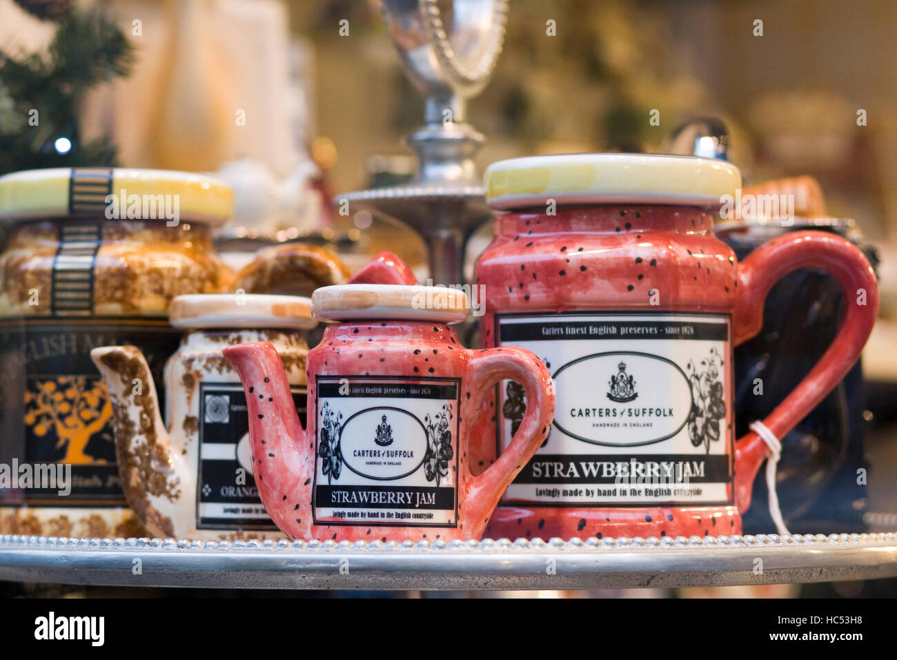 Strawberry Jam jar Teapots Stock Photo