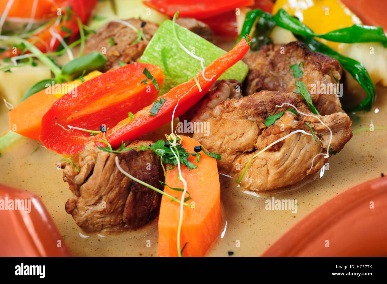Meat stew with vegetables, close up Stock Photo