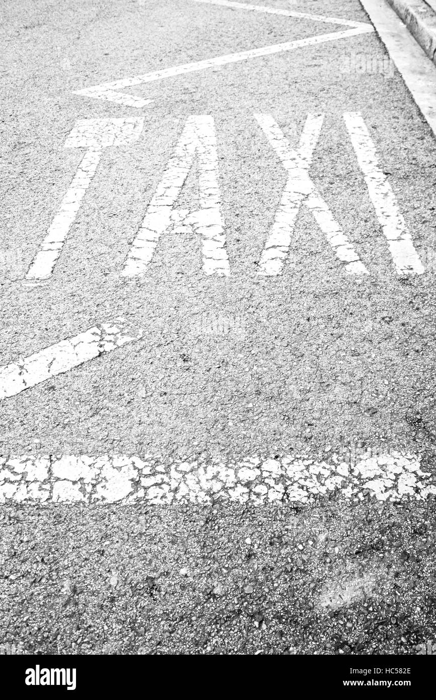 Taxi sign on urban road, vehicle and transportation Stock Photo