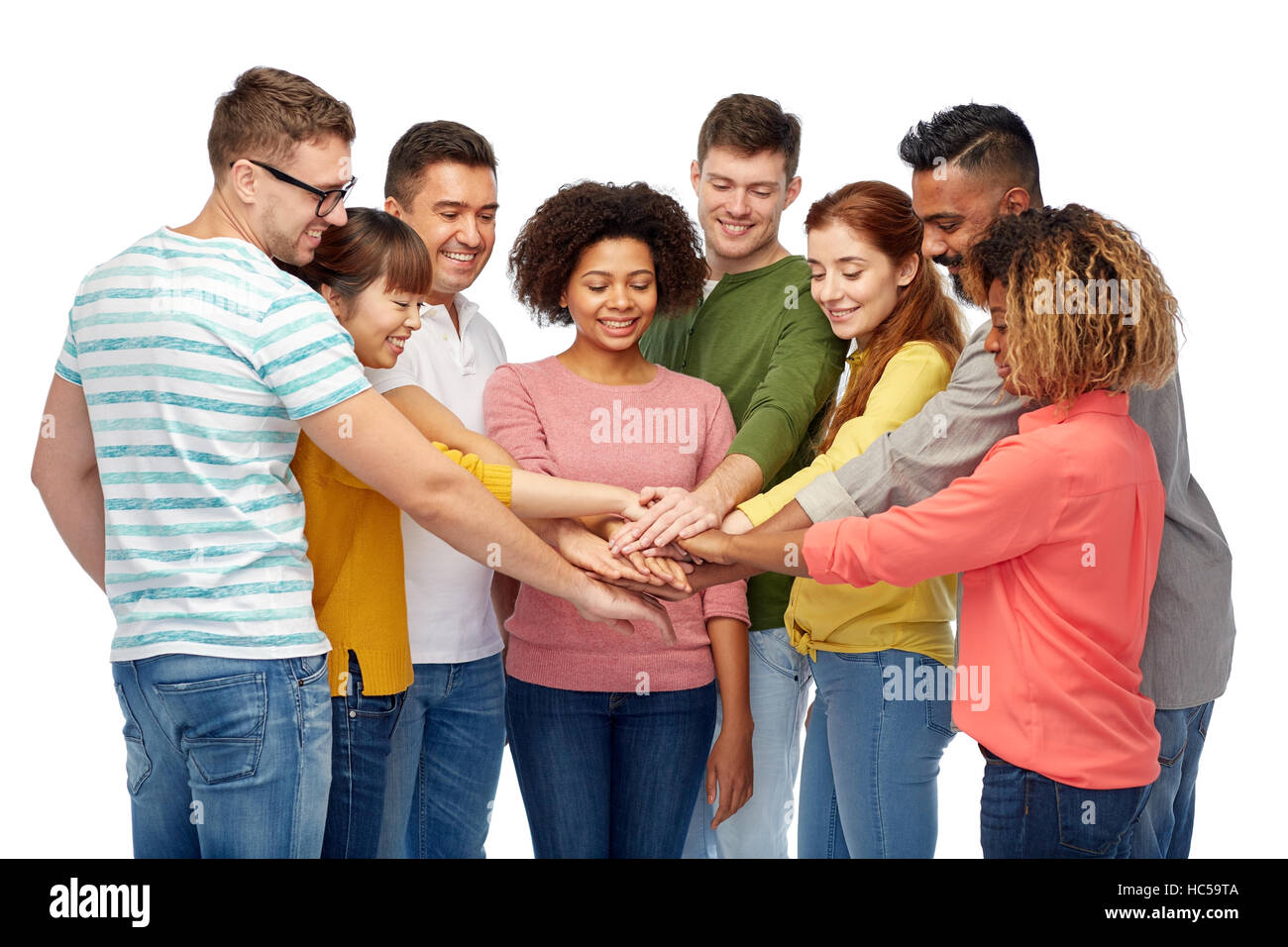 international group of happy people holding hands Stock Photo - Alamy