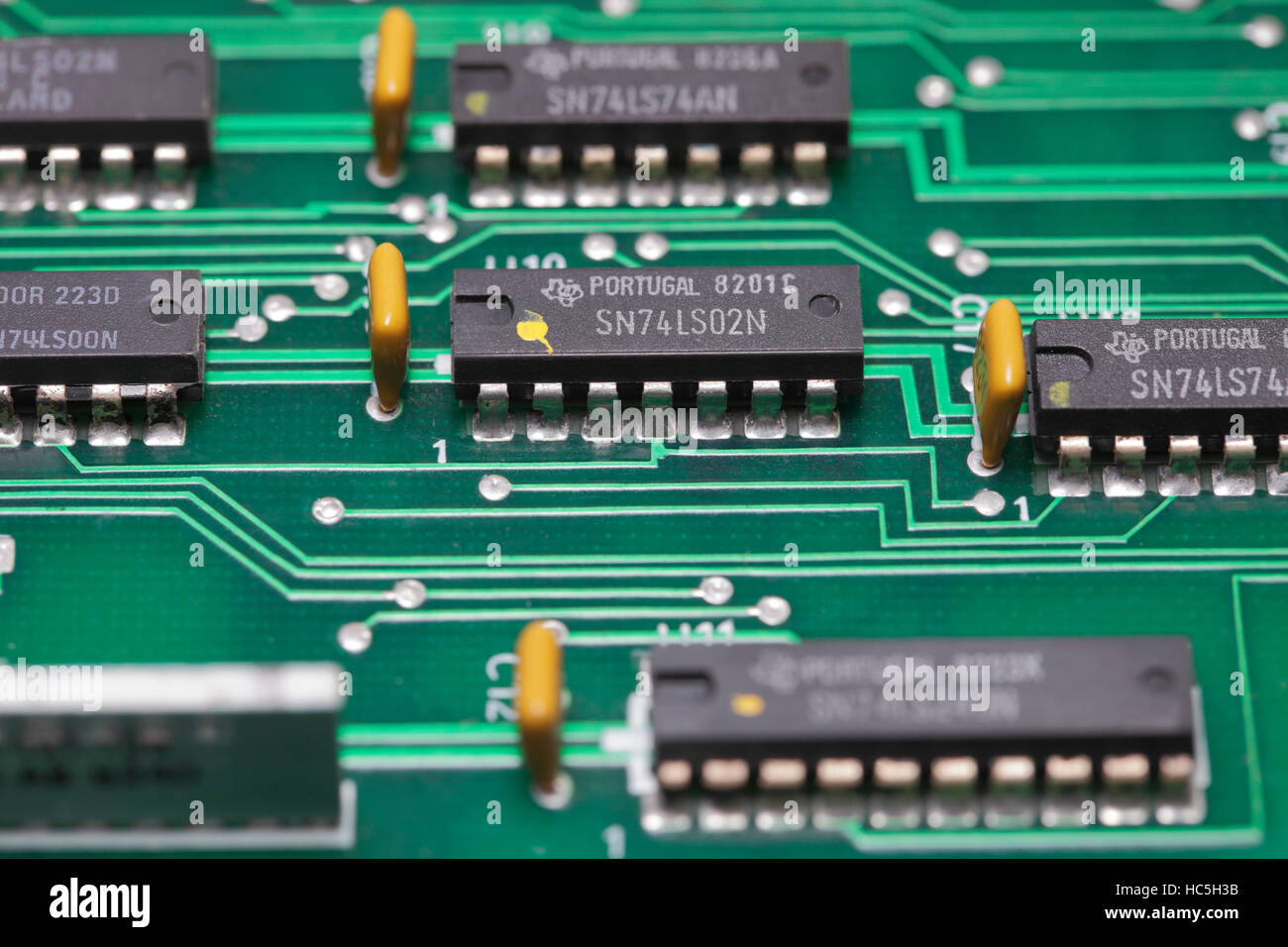 LS TTL logic gate chips on PCB Stock Photo