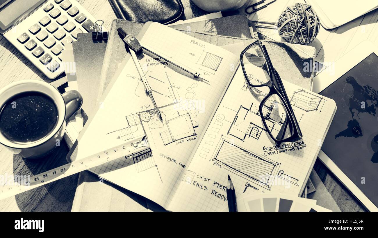 Blueprint Architecture Draft Interior Design Concept Stock Photo - Alamy