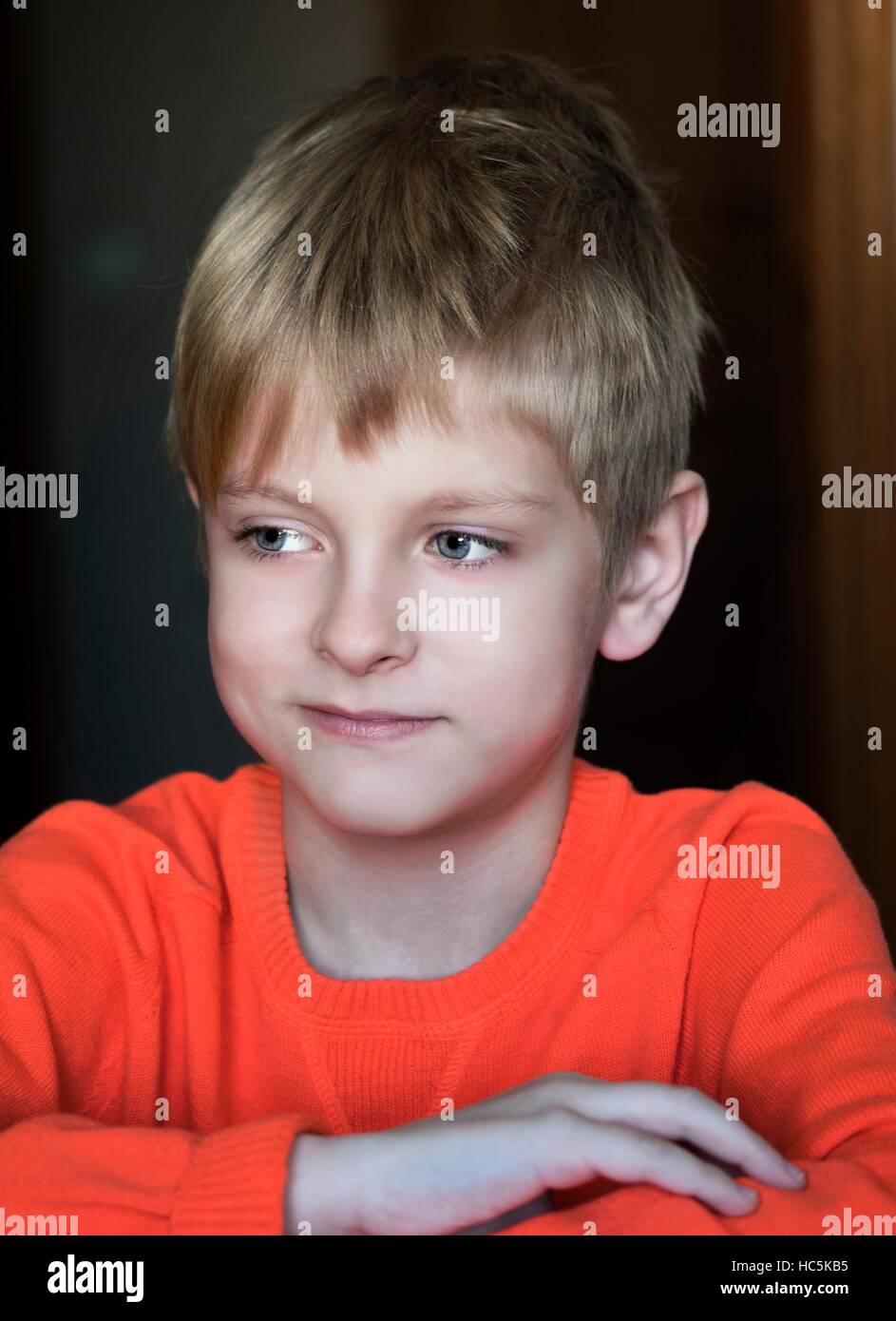 Happy caucasian boy, soft focus Stock Photo