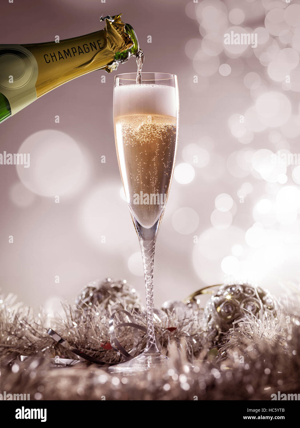 Crystal luxury champagne glass with champagne bottle and decoration