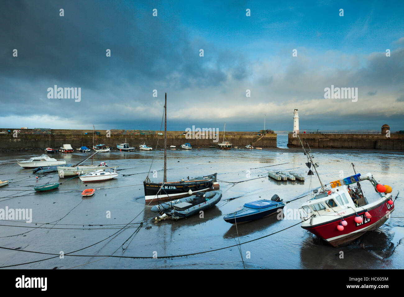 Stormy autumn morning at Newhaven harbour in Edinburgh, Scotland. Stock Photo
