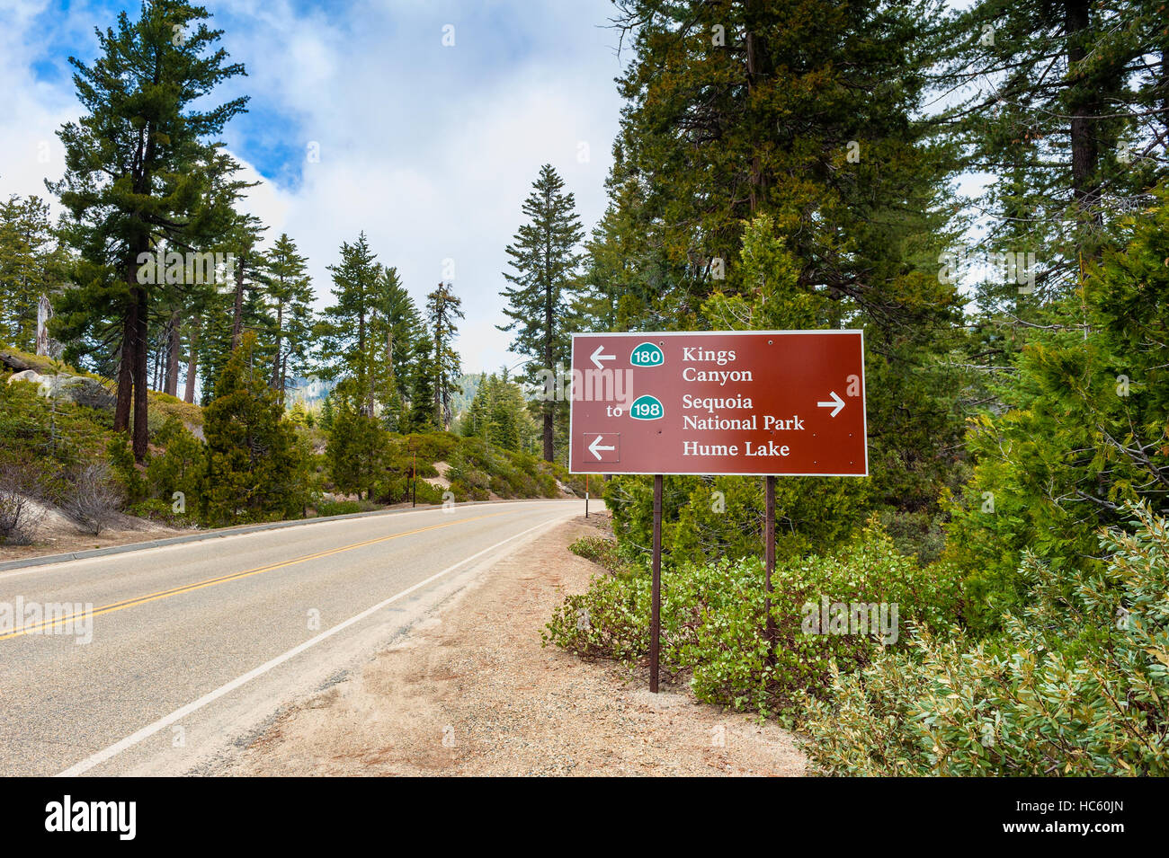 Directional Sign to Kings Canyon and Sequoia National Park Stock Photo