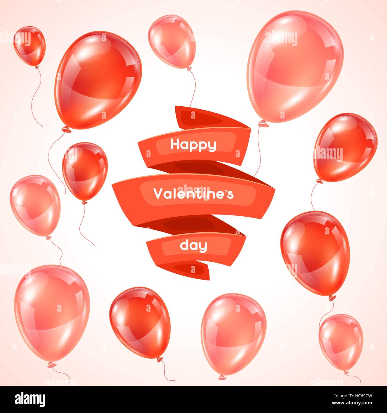 Happy Valentine day greeting card with pink and red glossy balloons ...