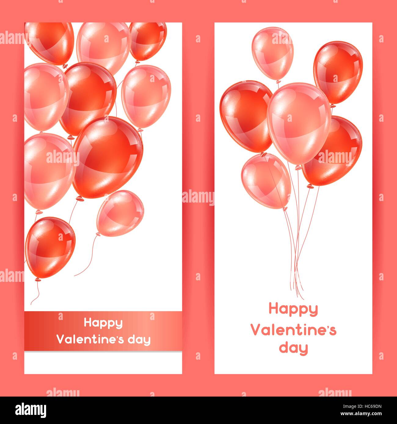 Happy Valentine day banners with pink and red glossy balloons Stock ...