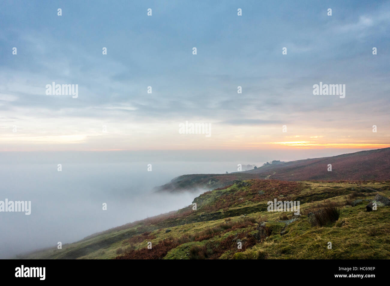 Cloud inversion looking like a seascape in the Wharfedale valley, near Ilkley, West Yorkshire, England, UK Stock Photo