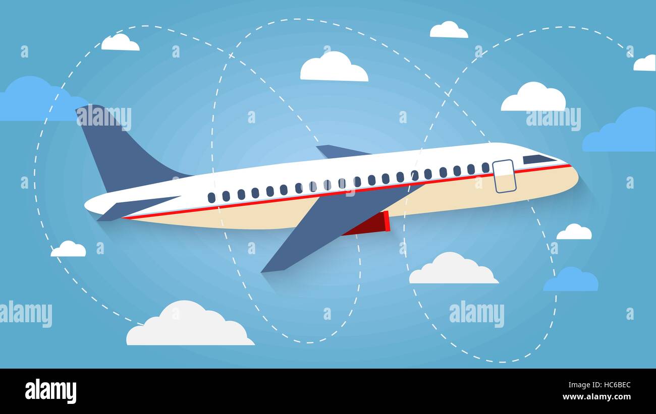 Flight of the plane in the sky. Passenger planes, airplane, airc Stock Vector