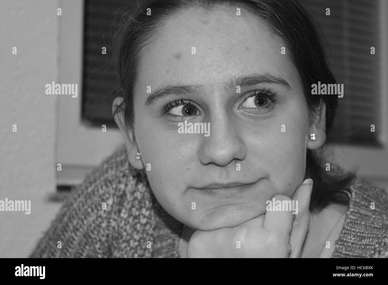 Smiling girl face Black and White Stock Photos & Images - Alamy