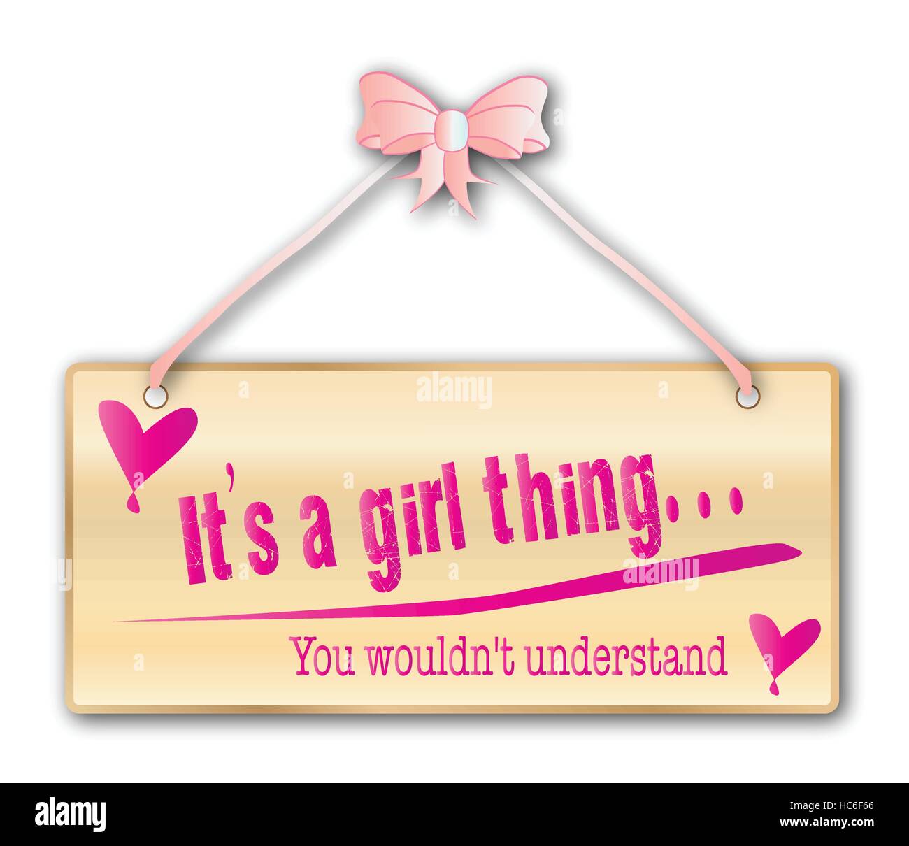 its a girl thing, Hen Night, girls, night, out, girl, female, women, only, sign in woodgrain with light pink ribbon and bow over a white background Stock Vector