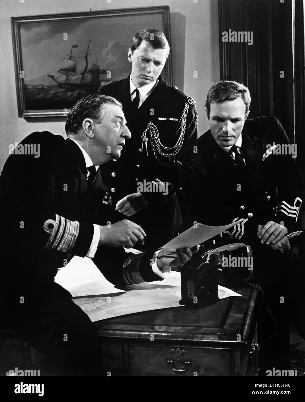 SUBMARINE X-1, from left: Rupert Davies, George Roubicek, James Caan ...