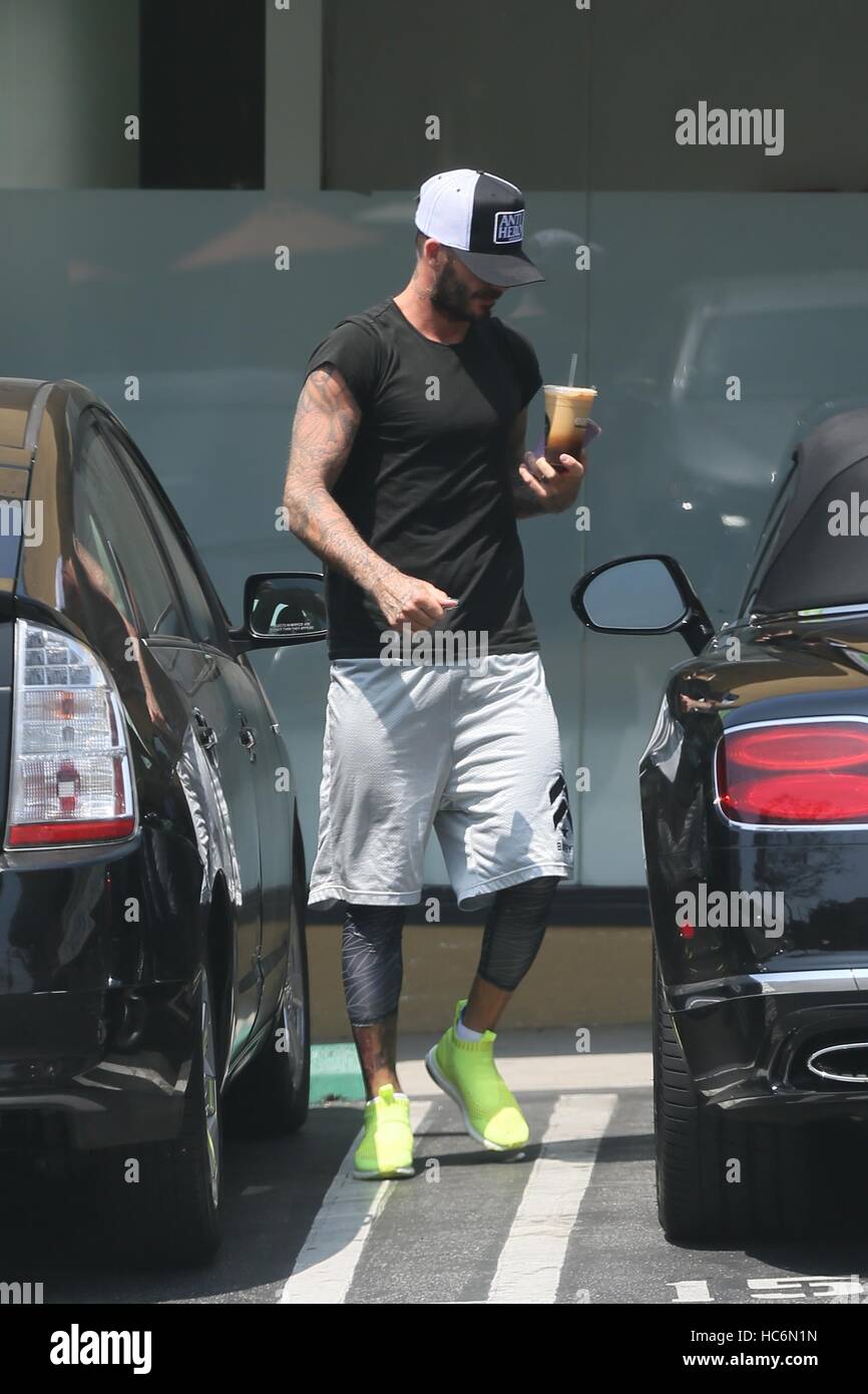 David Beckham stops for a health shake wearing a ANTI HERO baseball cap  Featuring: David Beckham Where: Los Angeles, California, United States  When: 09 Aug 2016 Stock Photo - Alamy