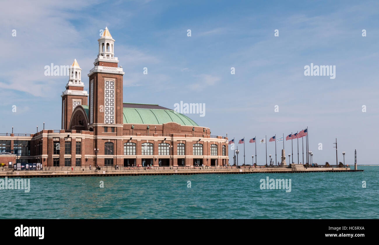 Navy pier on the Chicago waterfront.  This is a famous Chicago landmark Stock Photo