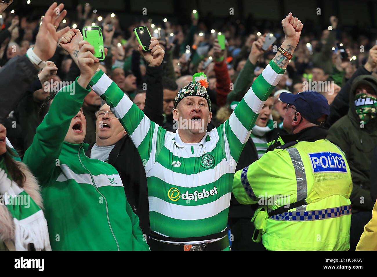 Celtic fans in the stands Stock Photo Alamy