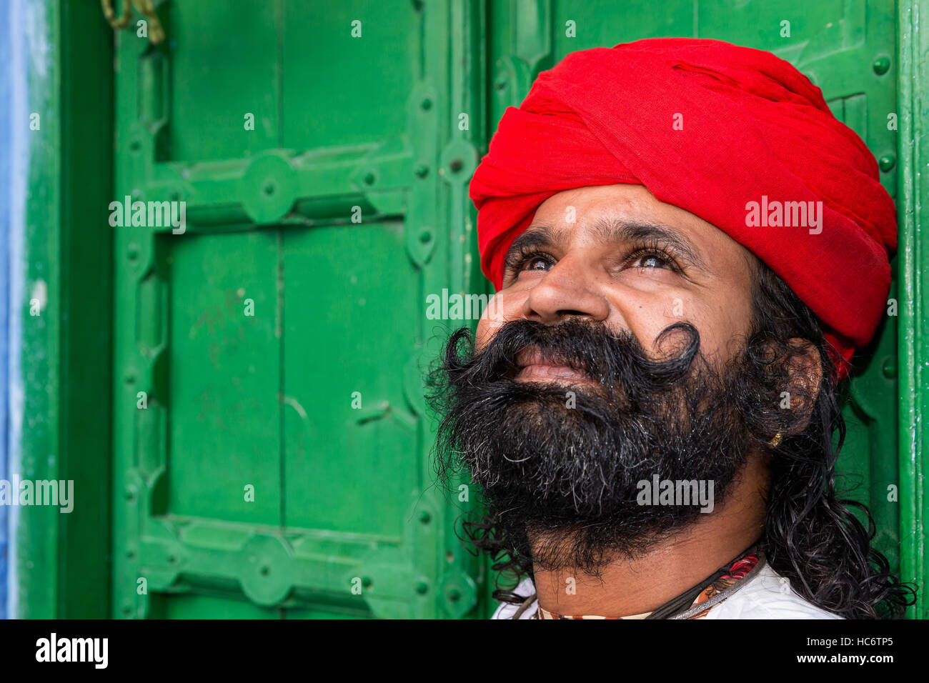 Portrait of Rajasthani dressed in traditional clothes, Jodhpur, Rajasthan, India Stock Photo
