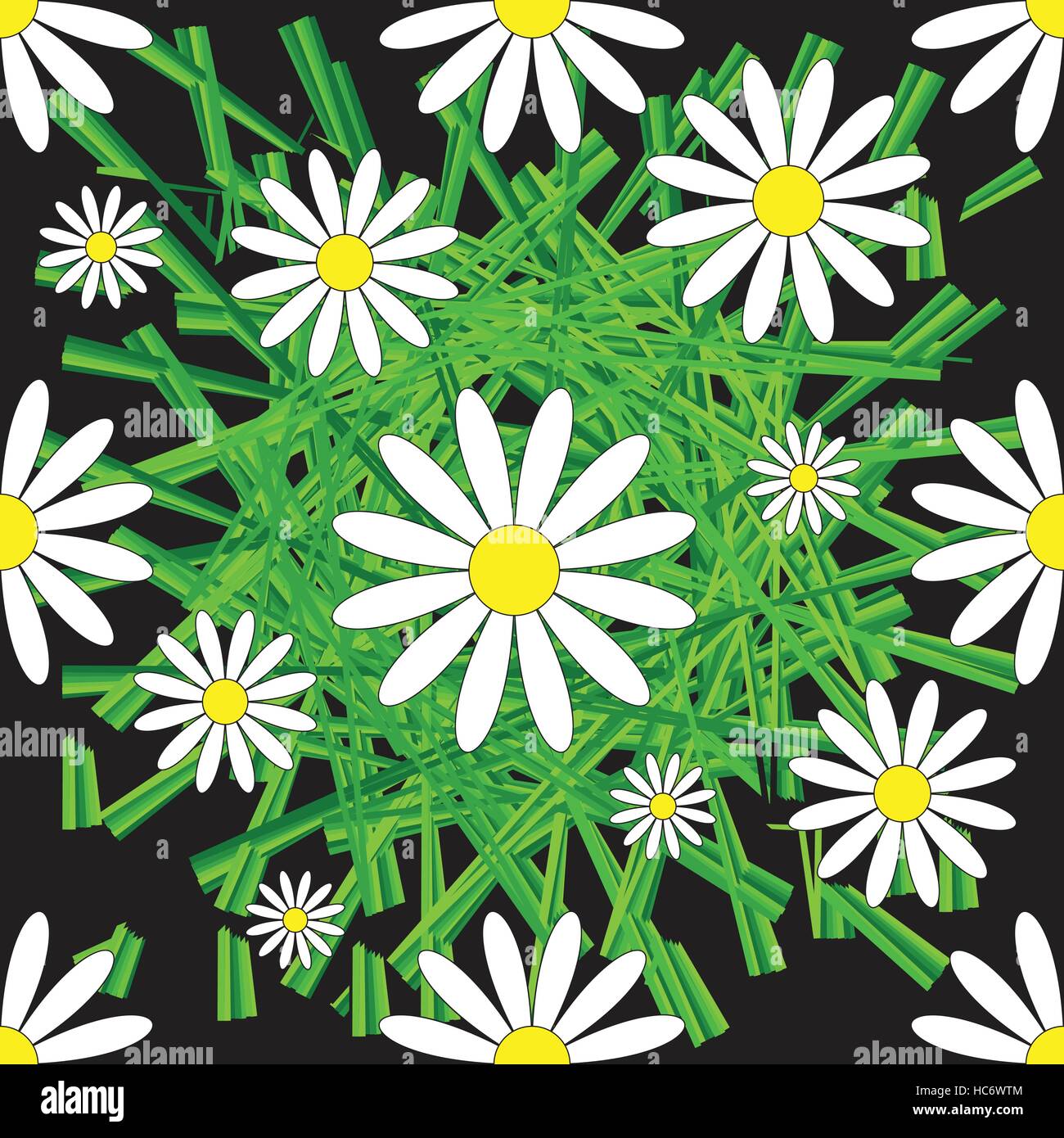 Chamomile and Grass Seamless Pattern Stock Vector
