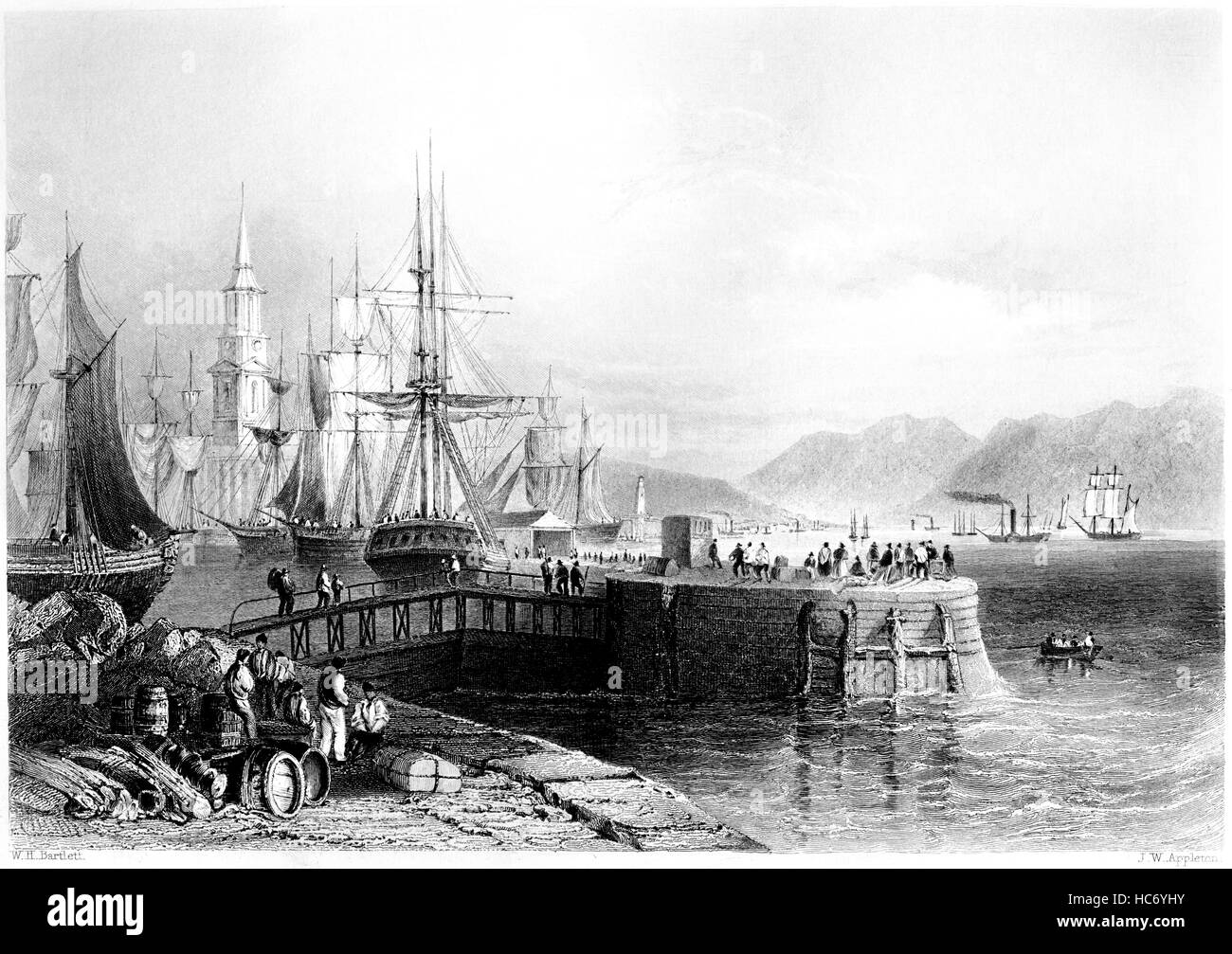 An engraving of Port Glasgow scanned at high resolution from a book printed in 1859. Believed copyright free. Stock Photo