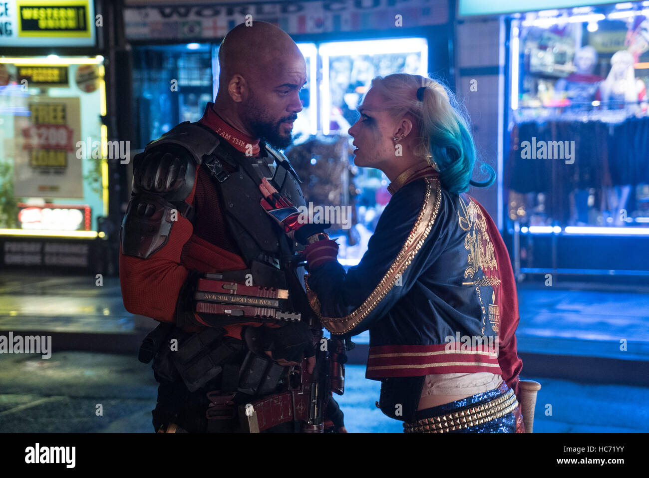 RELEASE DATE: August 5, 2016 TITLE: Suicide Squad STUDIO: Atlas Entertainment DIRECTOR: David Ayer PLOT: A secret government agency recruits imprisoned supervillains to execute dangerous black ops missions in exchange for clemency STARRING: Will Smith as Deadshot, Margot Robbie as Harley Quinn (Credit Image: c Atlas Entertainment/Entertainment Pictures/) Stock Photo