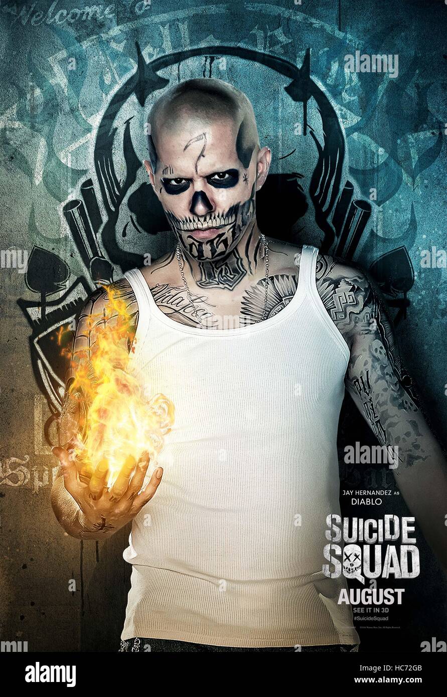 RELEASE DATE: August 5, 2016 TITLE: Suicide Squad STUDIO: Atlas Entertainment DIRECTOR: David Ayer PLOT: A secret government agency recruits imprisoned supervillains to execute dangerous black ops missions in exchange for clemency STARRING: Jay Hernandez as Diablo poster (Credit Image: c Atlas Entertainment/Entertainment Pictures/) Stock Photo