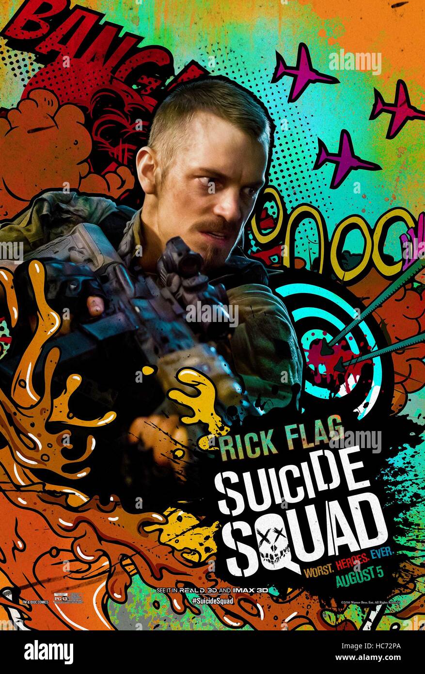 RELEASE DATE: August 5, 2016 TITLE: Suicide Squad STUDIO: Atlas Entertainment DIRECTOR: David Ayer PLOT: A secret government agency recruits imprisoned supervillains to execute dangerous black ops missions in exchange for clemency STARRING: Joel Kinnaman as Rick Flagg poster (Credit Image: c Atlas Entertainment/Entertainment Pictures/) Stock Photo