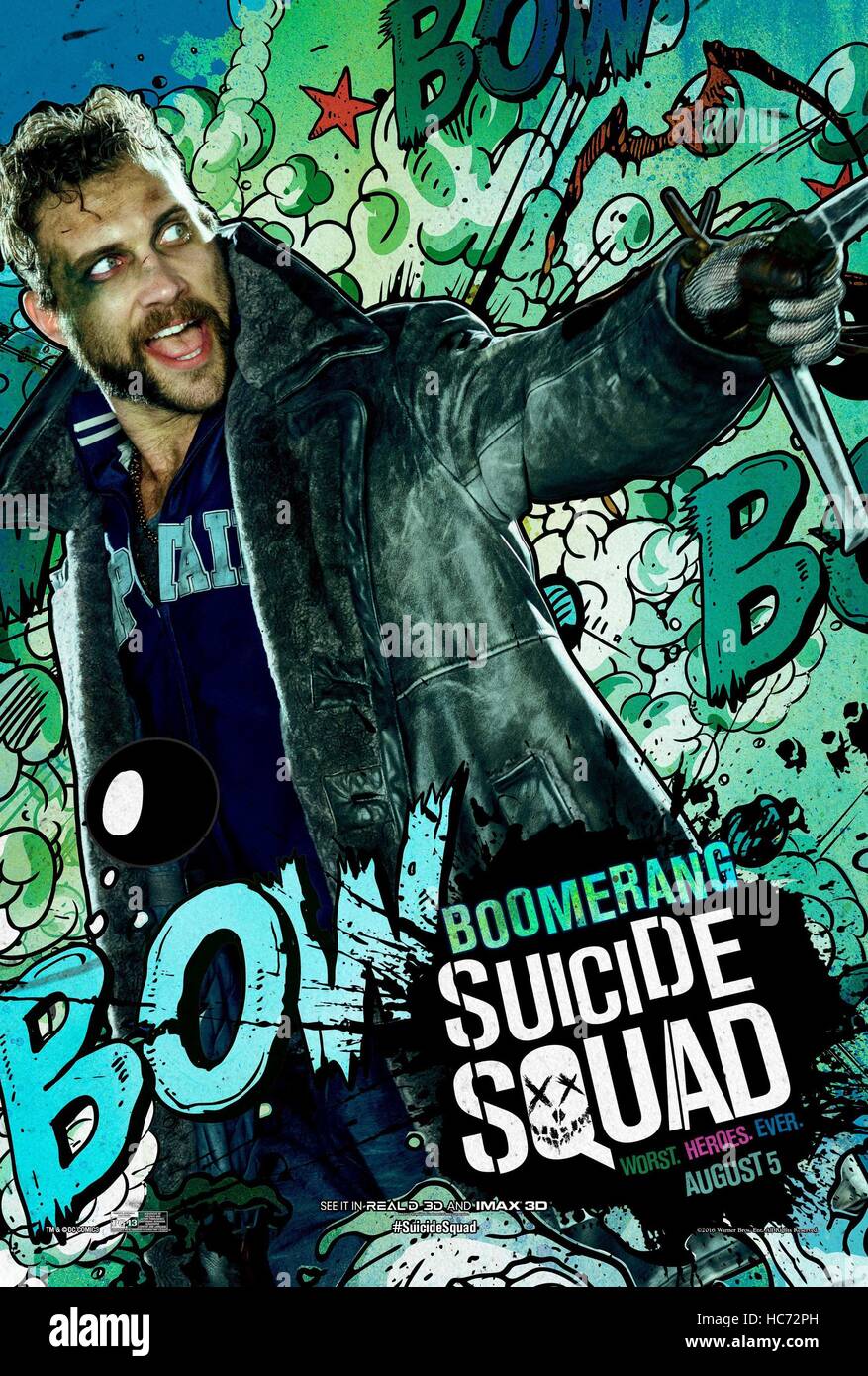 RELEASE DATE: August 5, 2016 TITLE: Suicide Squad STUDIO: Atlas Entertainment DIRECTOR: David Ayer PLOT: A secret government agency recruits imprisoned supervillains to execute dangerous black ops missions in exchange for clemency STARRING: Jai Courtney as Boomerang poster (Credit Image: c Atlas Entertainment/Entertainment Pictures/) Stock Photo