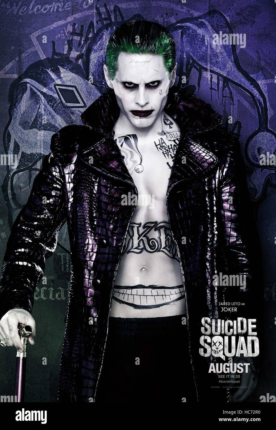 RELEASE DATE: August 5, 2016 TITLE: Suicide Squad STUDIO: Atlas Entertainment DIRECTOR: David Ayer PLOT: A secret government agency recruits imprisoned supervillains to execute dangerous black ops missions in exchange for clemency STARRING: Jared Leto as The Joker poster (Credit Image: c Atlas Entertainment/Entertainment Pictures/) Stock Photo