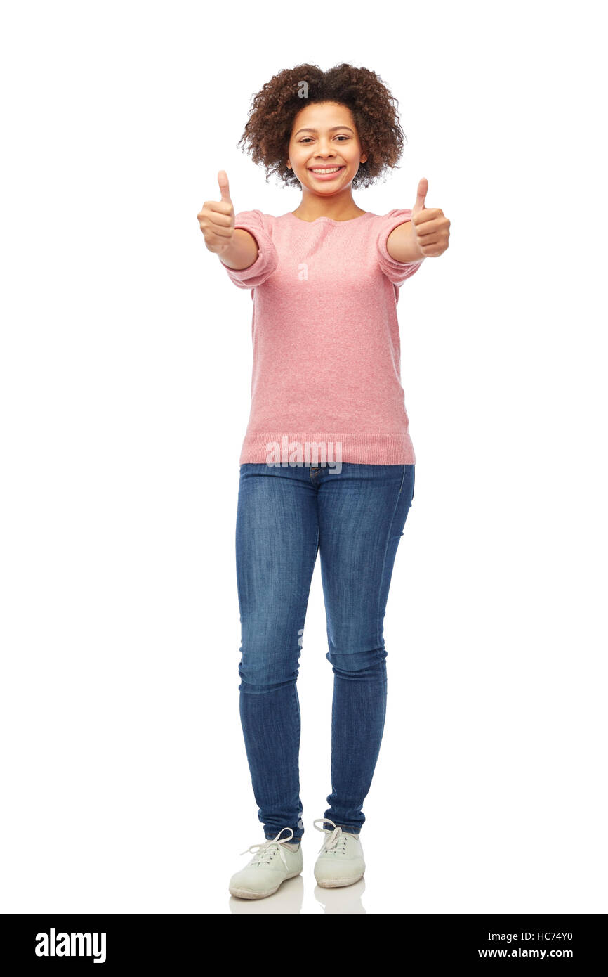 happy african american woman showing thumbs up Stock Photo - Alamy