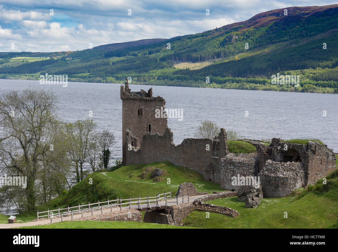 The ruins of Urquhart castle at Loch Ness. Stock Photo