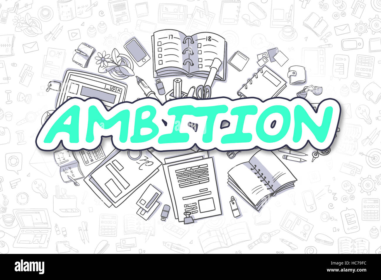 Ambition - Cartoon Green Word. Business Concept. Stock Photo