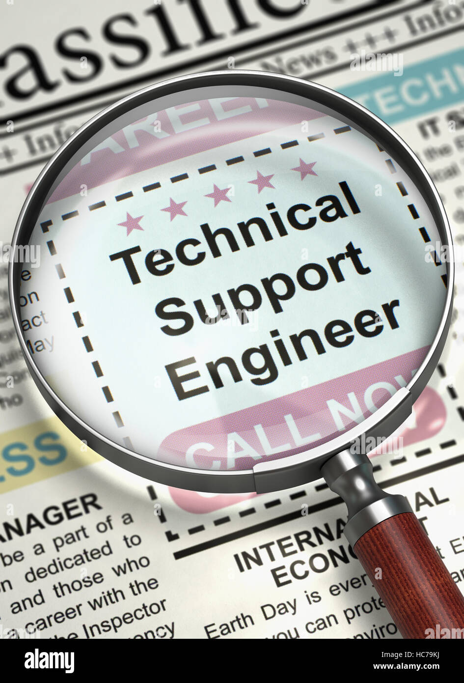 Now Hiring Technical Support Engineer. 3D. Stock Photo