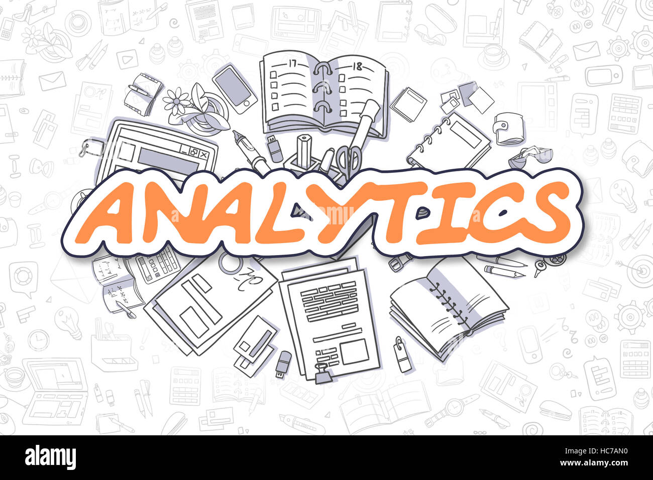 Analytics - Cartoon Orange Text. Business Concept. Stock Photo