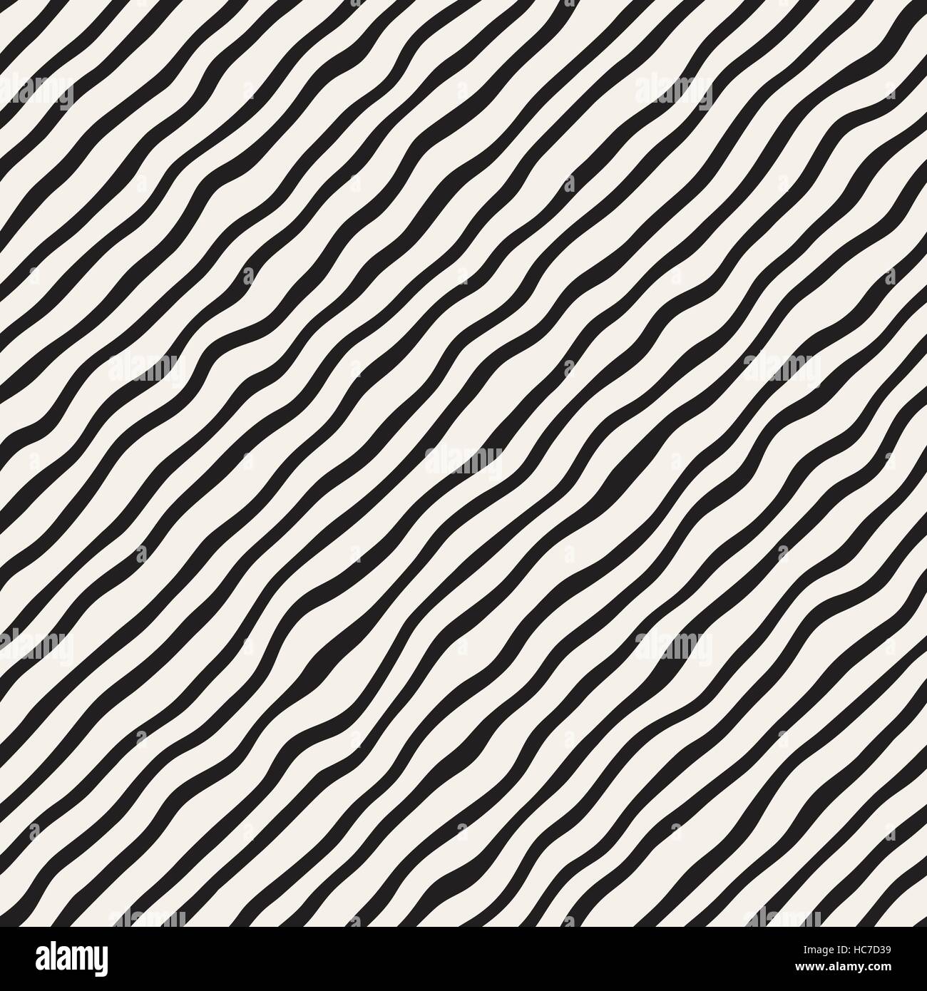 Vector Seamless Black and White Hand Drawn Diagonal Wavy Lines Pattern ...